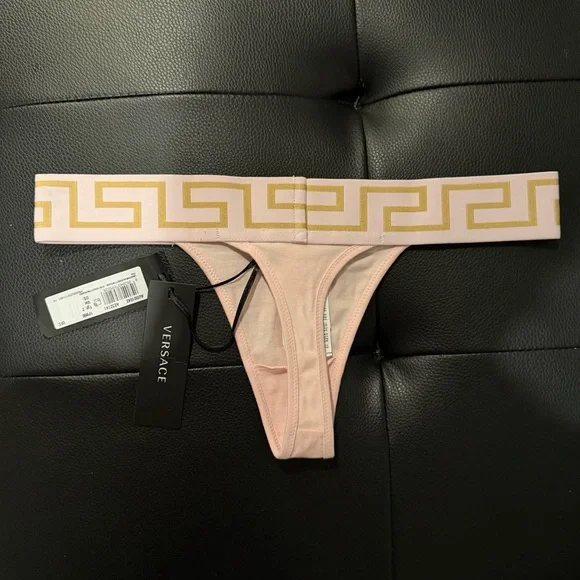 NEW NWT Versace Pink Gold Greca Bra and Thong underwear set sz 2 bralette $$290